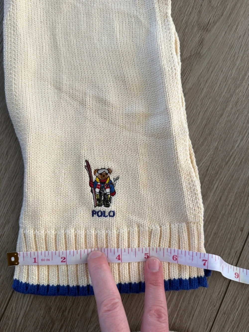 Polo by Ralph Lauren cream and Blue Hat and Scarf Set Big Bear Ski size 8-20 kid